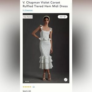 V Chapman violet corset tiered ruffle tea midi trumpet bridal dress sz 2 - 4